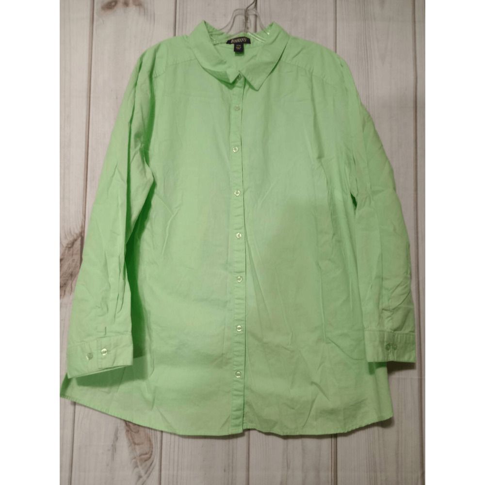 Roamans Shirt Ladies 24W Green Button Front Light Weight